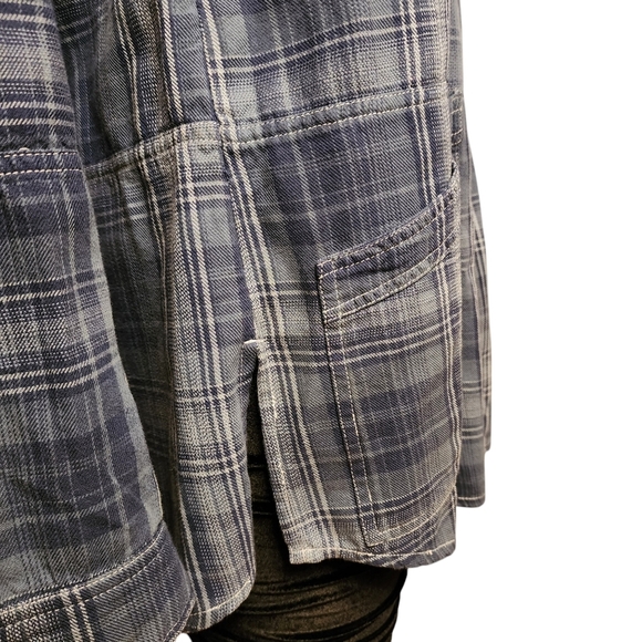Free People Embellished Blue Plaid Buttondown Tunic Top S - Picture 10 of 16